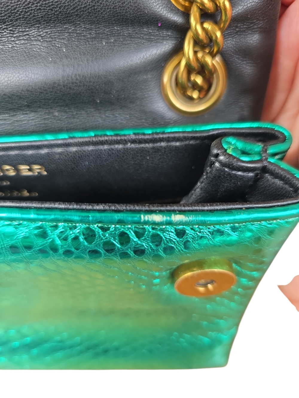 Kurt Geiger Turquoise Snake-Embossed Shoulder Bag with Gold Chain - Picture 7 of 15